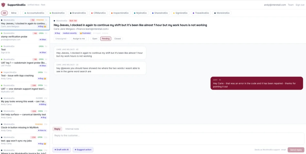 The SupportAndGo interface