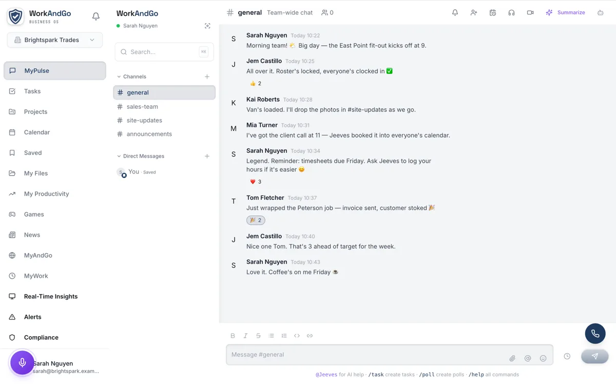 The WorkAndGo interface